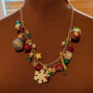 Holiday Charm Necklace with Gold and Red Accents